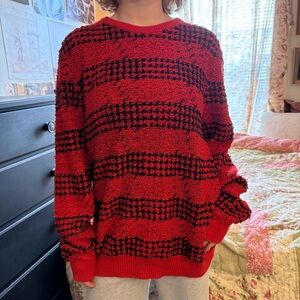 INC International Concepts red and black patterned sweater L